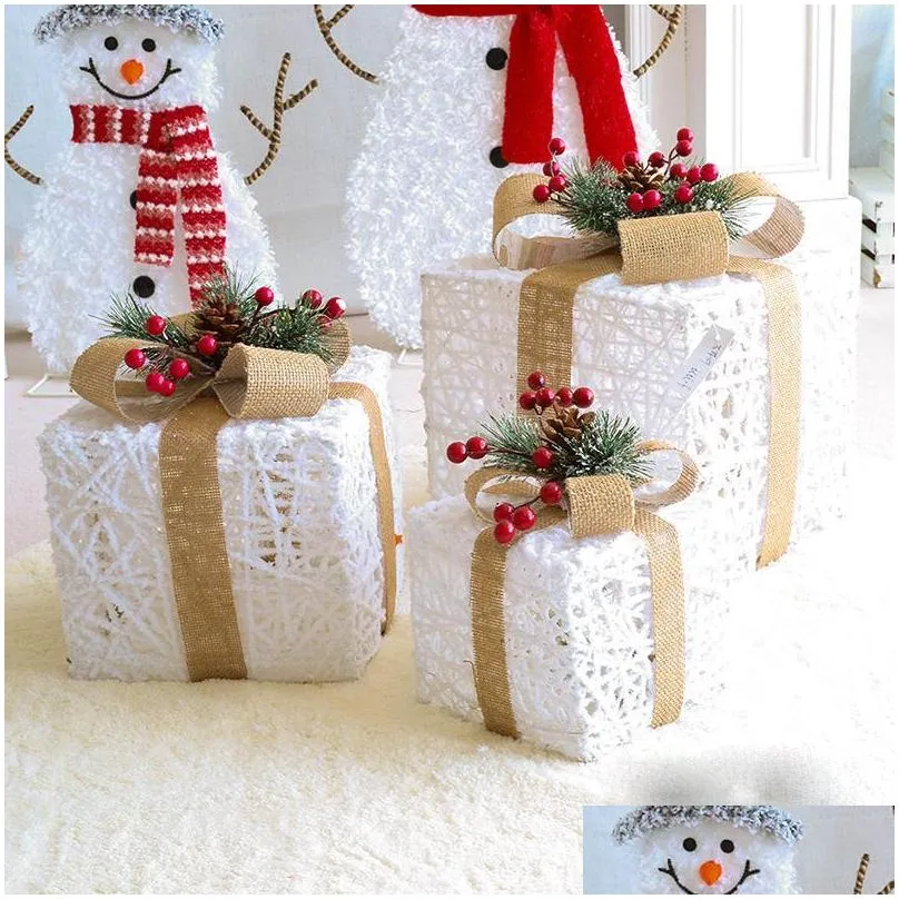 christmas decorations 3pcs/set decoration gift box tree ornaments luminous iron art home outdoor mall