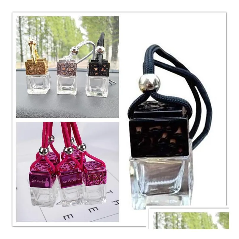 car perfume bottle cube car hanging rearview ornament air freshener for  oils diffuser fragrance empty glass bottles