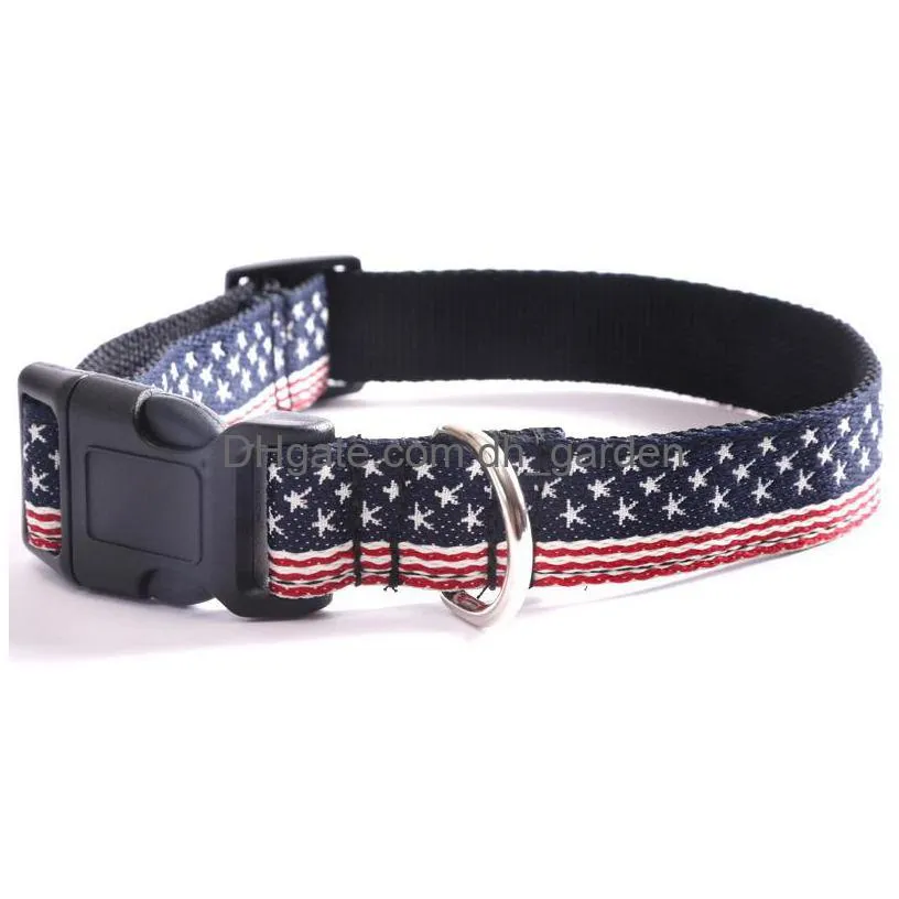 new fashion nylon dog collar american flag printing necklace for medium and large dog adjustable pet collar accessories