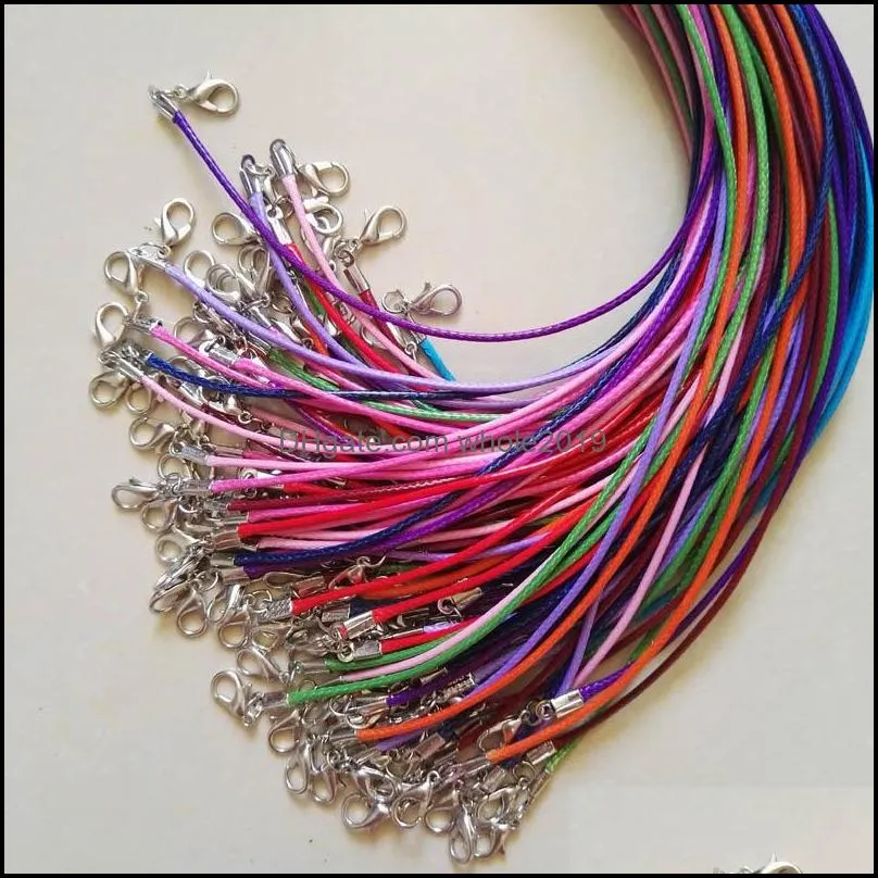 wholesale 1.5mm wax leather cord necklace rope 45cm chain lobster clasp diy jewelry accessories 100pcs/lot mix color