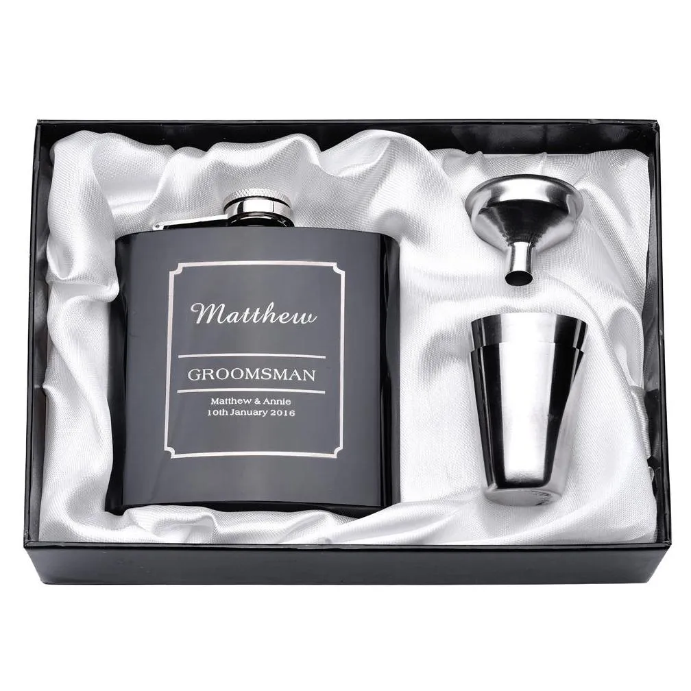 personalized engraved 6oz hip flask stainless steel with white black box birthday valentines day gift wedding favors
