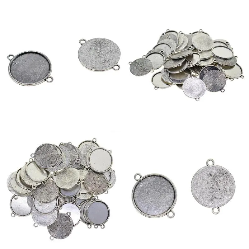 50pcs necklace pendant setting cabochon cameo base tray bezel blanks fit 25 mm cabochons jewelry making findings tibetan silver1