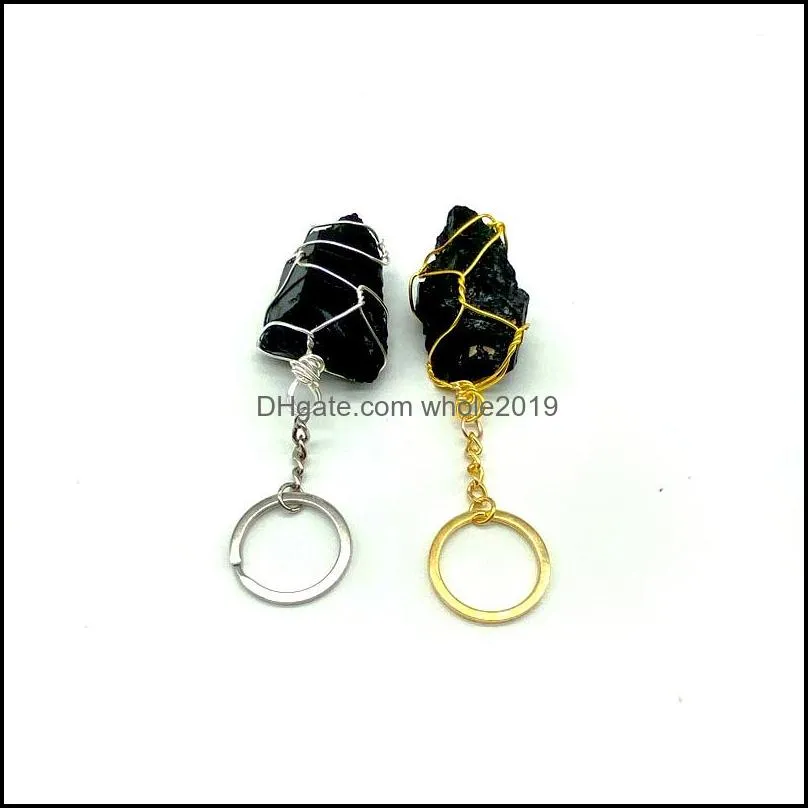 natural black original stone gold silver plated key rings keychains for women men fashion party club decor jewelry