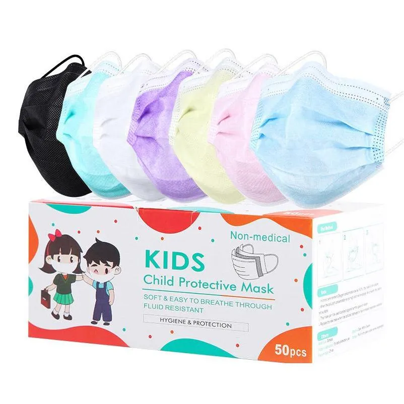 kids disposable face masks pink blue 3 layers breathable protective mask