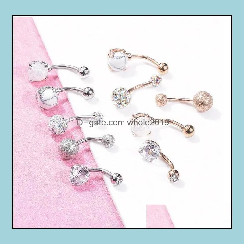 5pcs/lot zircon belly button rings for women girls stainless steel navel barbell ring body piercing jewelry