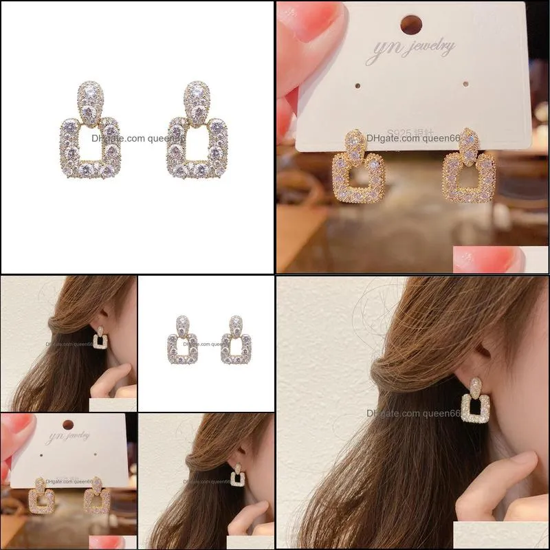 square earrings gold for women geometric metal long earring