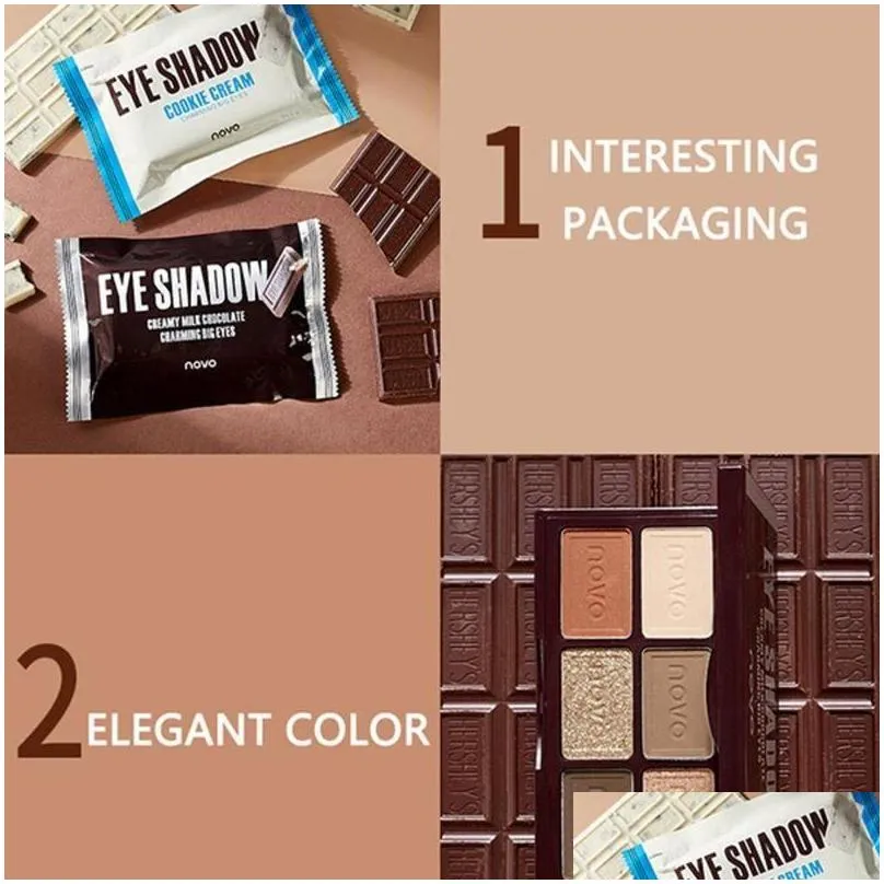 novo chocolate eyeshadow palettes 6 color eye shadow for beginner easy to wear shimmer matte coloris cosmetics makeup palette