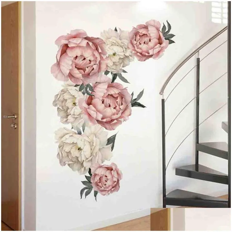 peony rose flowers wall sticker art nursery decals kids room home decor gift muurstickers voor kinderen kamers decals