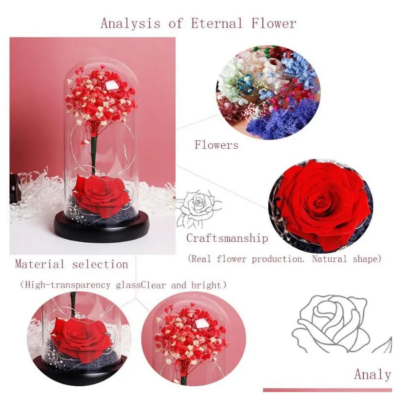 romantic immortal flower micro landscape forever red rose flower in glass festive preserved immortal  unique gift1