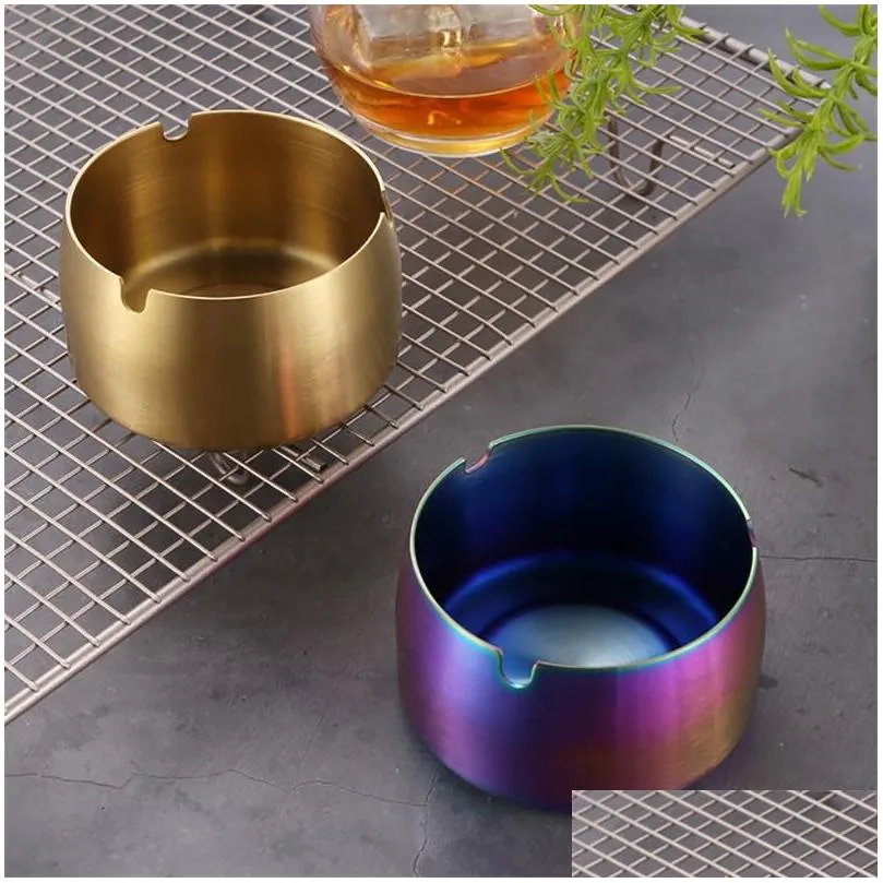 stainless steel ashtray with high windproof titanium plating cone round ashtray 5 colors cigarette ashtray s/m/l