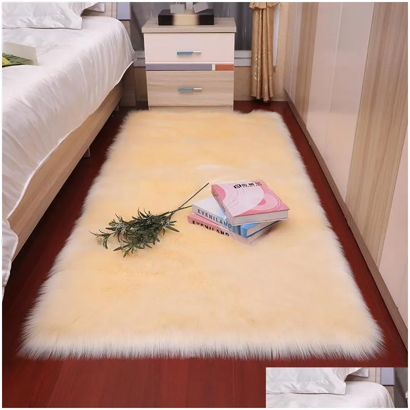 rectangle carpets soft fluffy faux sheepskin fur area rugs nordic red center living room carpet bedroom floor white bedside rug
