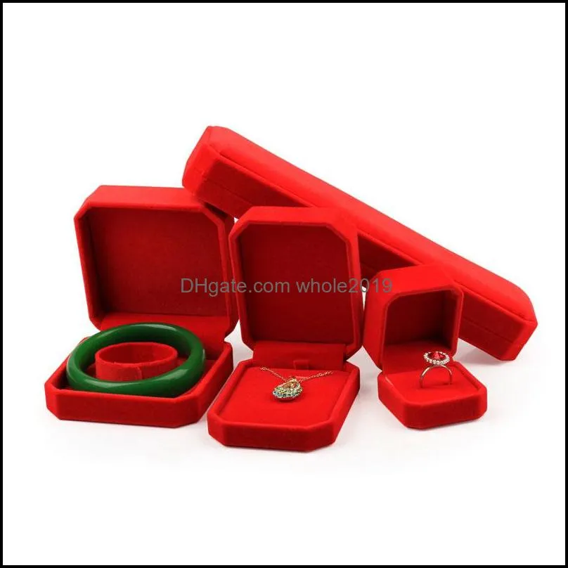 red color velvet jewelry packaging holder display storage boxes for pendant necklace bracelets rings case wedding festive decor
