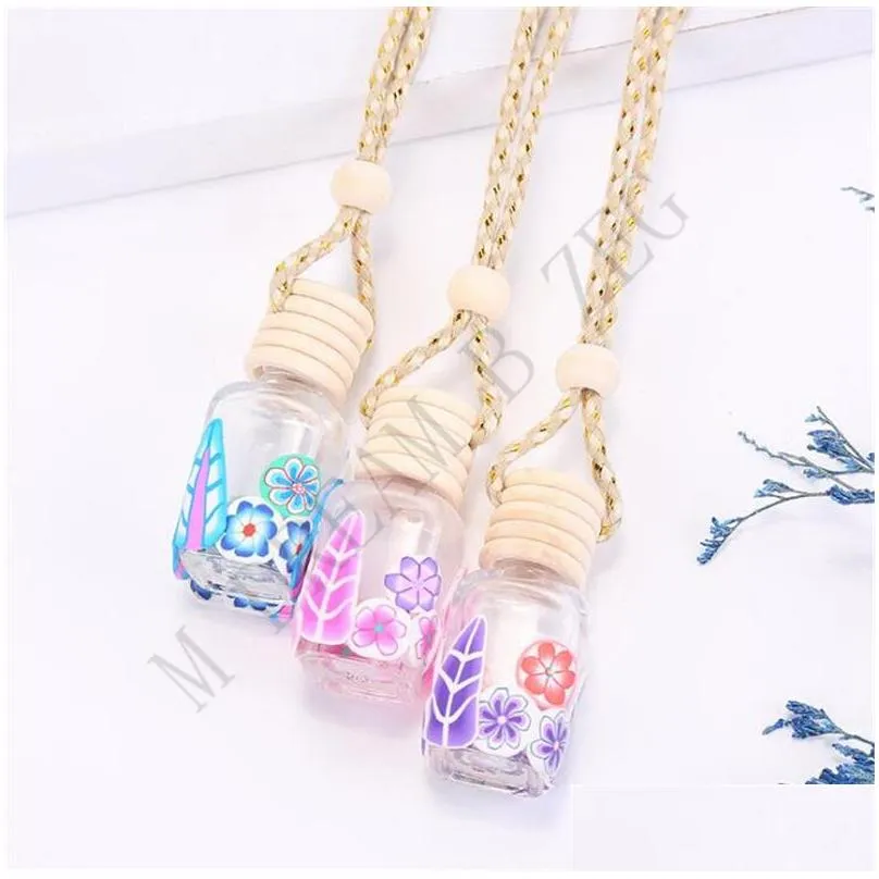 15 colors car perfume bottle diffusers empty printed flower essential oil diffuser ornaments air freshener pendants perfumes glass