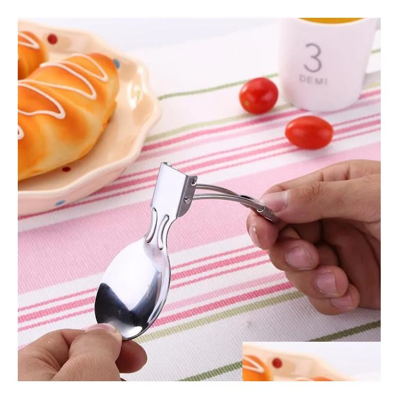 creative outdoor portable foldable cutlery stainless steel knife fork spoon spork flatware set hiking camping dinnerware set tableware