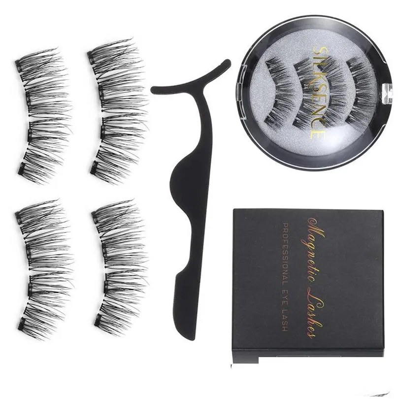 false eyelashes 2 pairs magnetic kit without liquid eyeliner fourfold ultra thin magnets natural long fluffy resuable