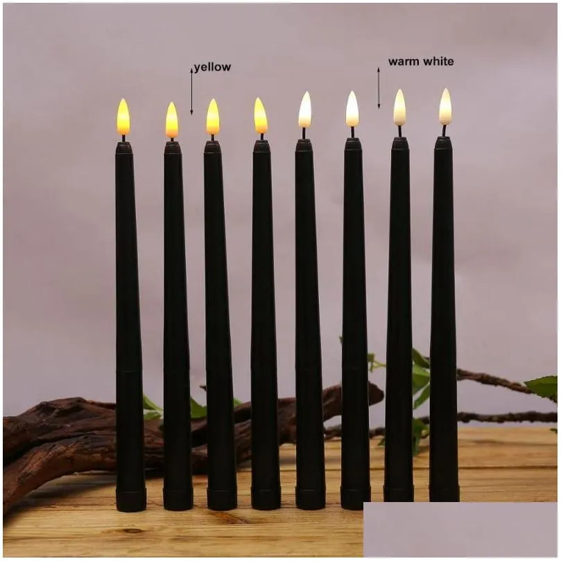 candles pack of 6 black led birthday candles yellow/warm white plastic flameless flickering battery operated halloween