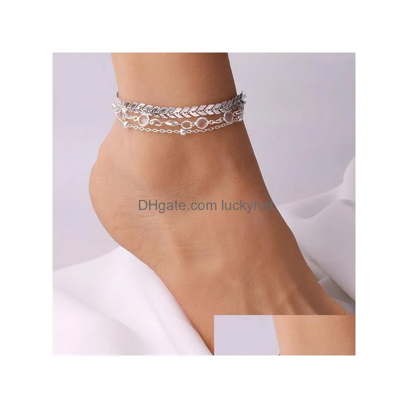 fashion jewelry anklet set fishbone chain ankle bracelet beach anklets