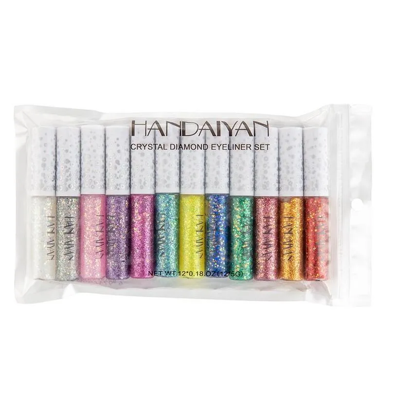 handaiyan color liquid eyeliner glitte maquillage 12 color packaging easy to wear crystal diamond makeup eyeliners