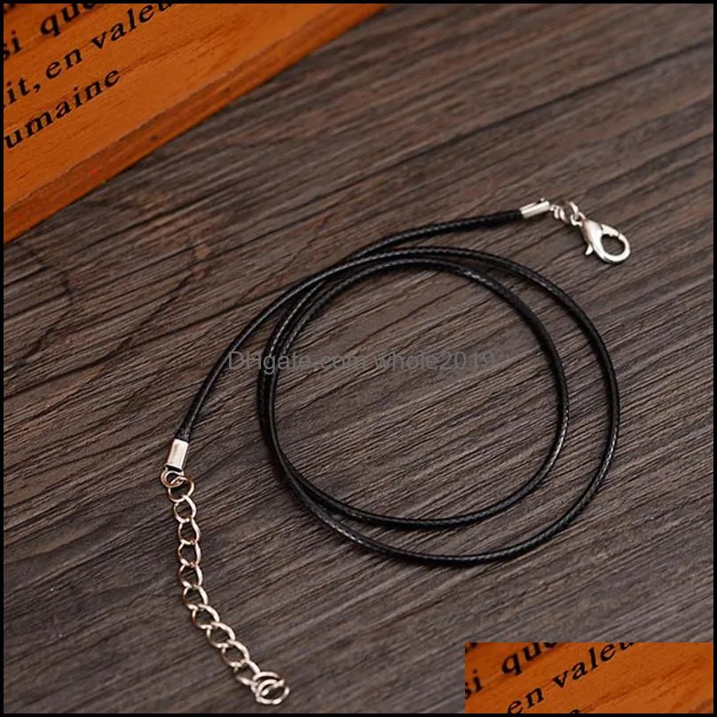 2mm black wax leather snake necklace beading cord string rope wire 45cm extender chain with lobster clasp diy jewelry components wholesale