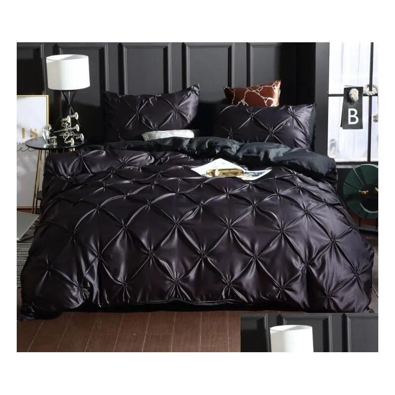 satin silk bedding set solid color nordic style with pillowcase full queen king size