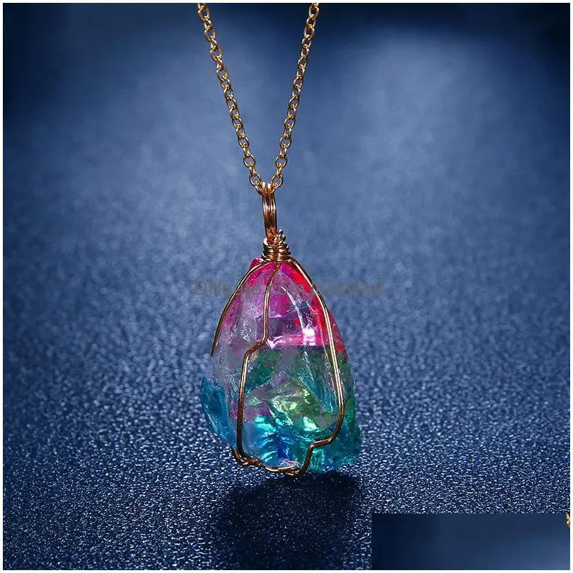 fashion jewelry natural stone winding crystal pendant multicolor chain necklace