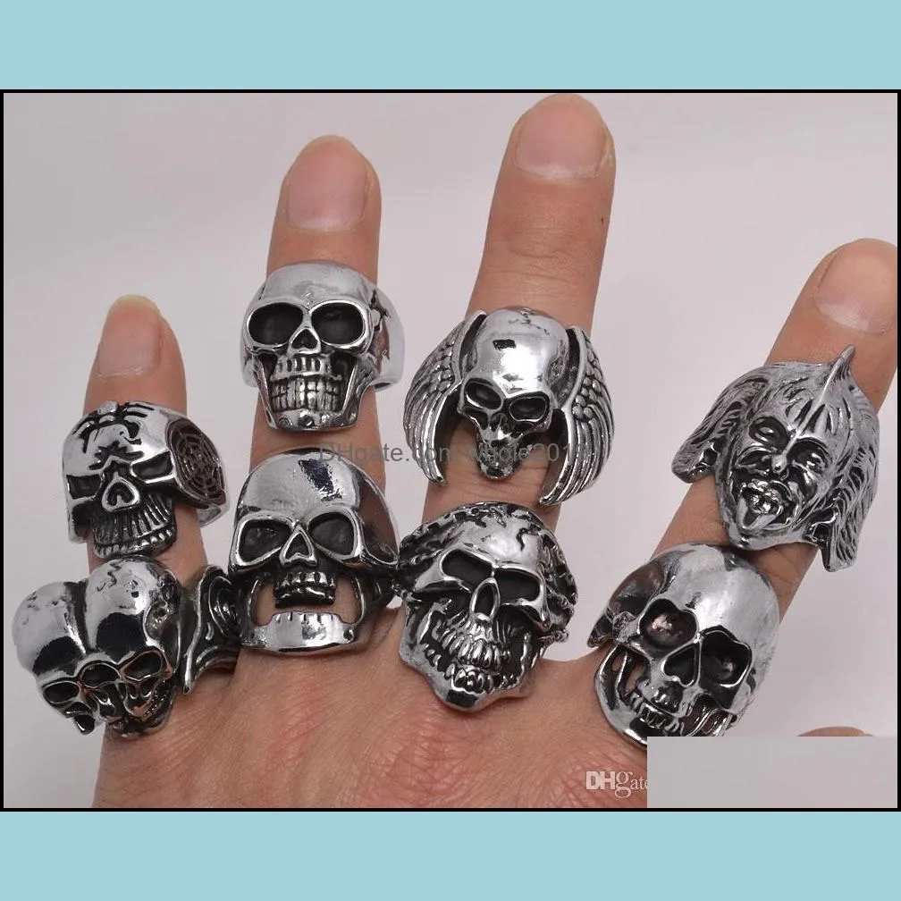 oversize gothic skull carved biker mixed styles lots mens antisilver rings retro new jewelry r0079