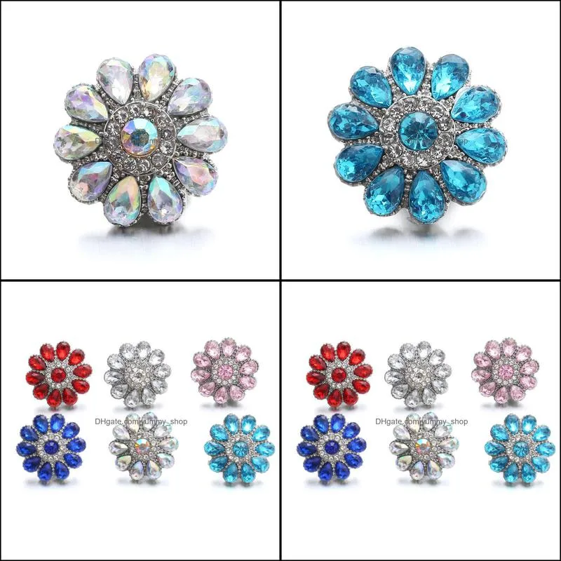 snap button jewelry components colorful rhinestone 18mm metal snaps buttons fit bracelet bangle noosa ze0040