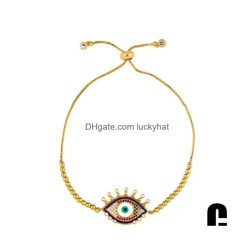 fashion jewelry beaded copper gold plated zircon evil eye bracelet blue eyes adjustable bracelets