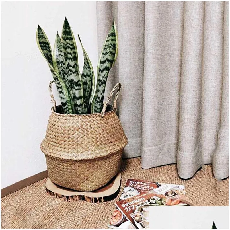 woven seagrass basket tote belly basket for storage laundry picnic plant pot cover beach bag