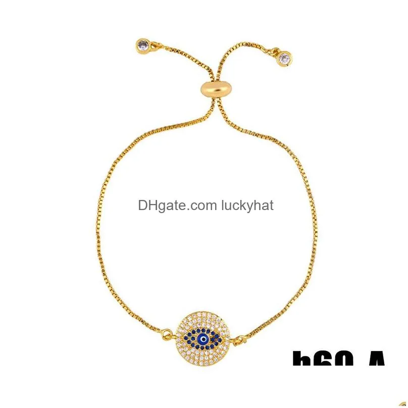 fashion jewelry beaded copper gold plated zircon evil eye bracelet blue eyes adjustable bracelets