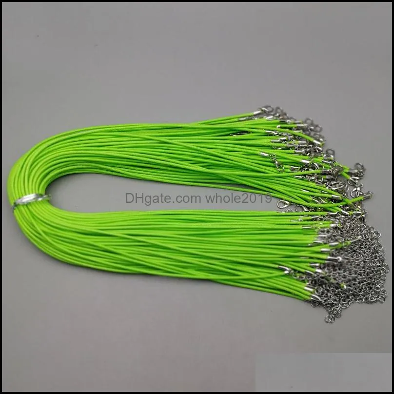 wholesale fashion 2mm wax leather cord necklace 45cm green color lobster clasp rope chain jewelry accessories 100pcs/lot