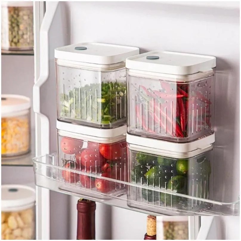 storage bottles transparent food box with drain tray easy clean stackable pp picnic fruit refrigerator organizer kitchen tools