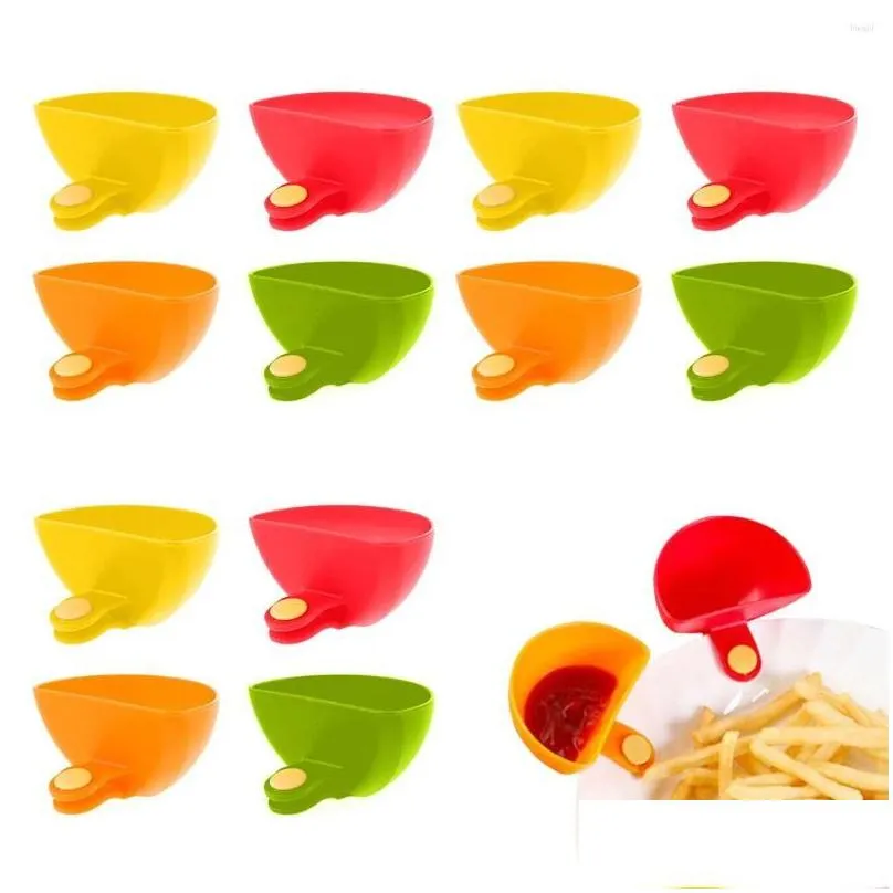bowls 12 pcs dip clip bowl reusable portable container colorful plastic plate holder with adjustable