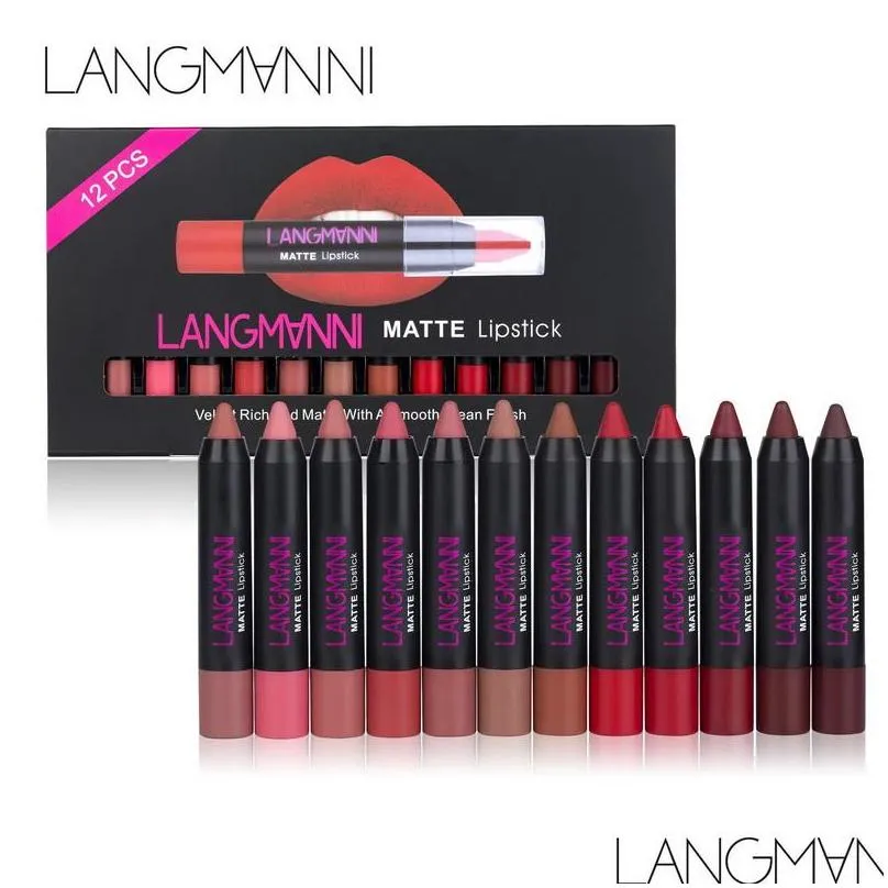 langmanni 12 piece lipstick set velvet rich and matte with a smooth clean finish crayon longlasting cosmetics beauty maquiagem