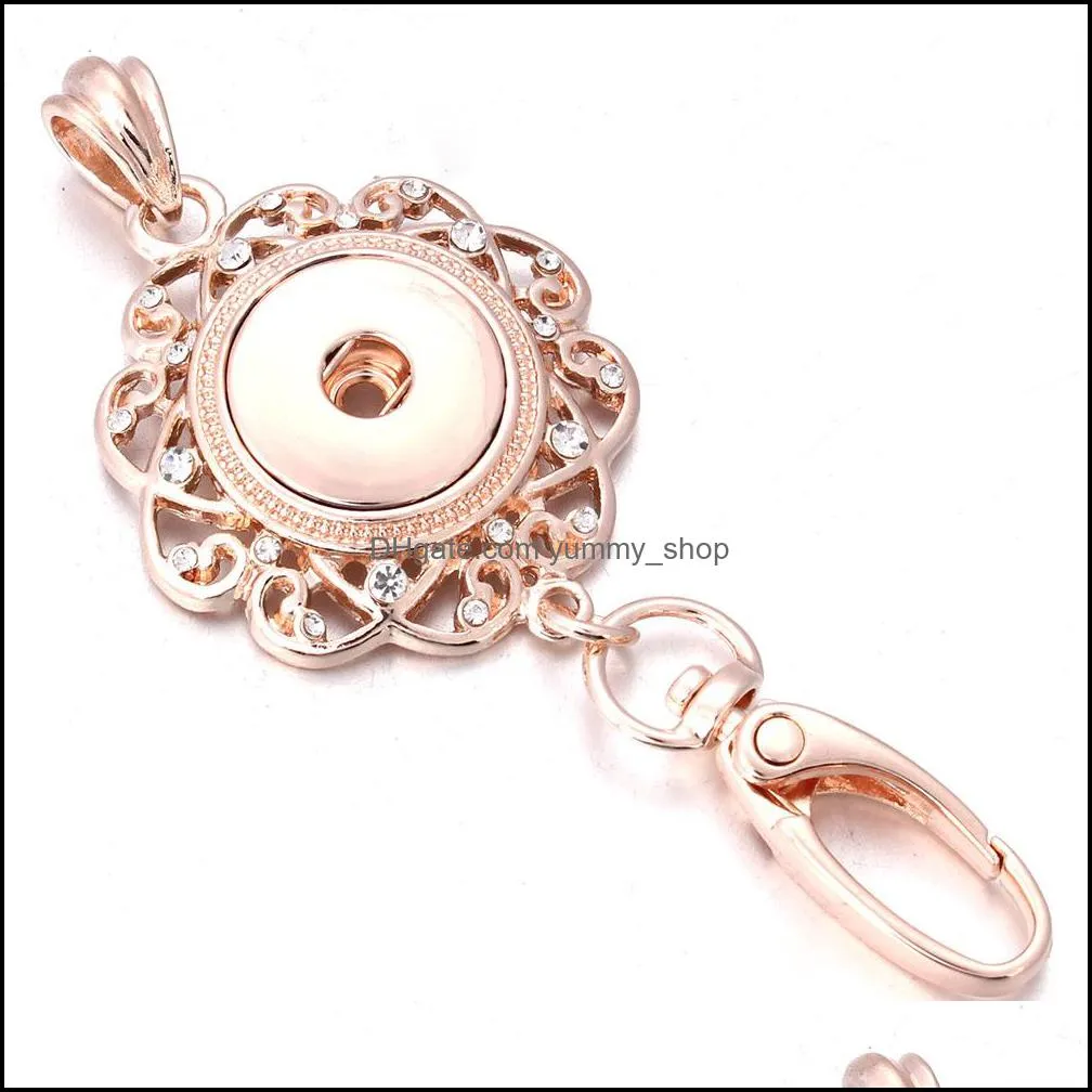 18mm metal rhinestone snap button keychains keyring pendant silver gold color layard for women gift