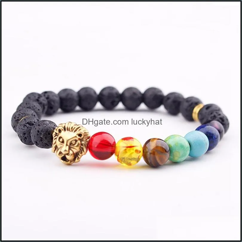 chakra gemstone bracelet natural stone stretch yoga reiki pray beads  oil diffuser energy volcanic stone unisex 8mm bracelet
