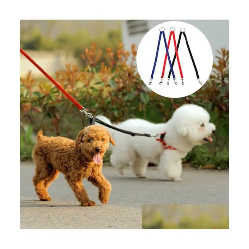 durable dog double walking leashes couple puppy dog 2 way collar leash pet traction lead rope belt for dog pet accessories