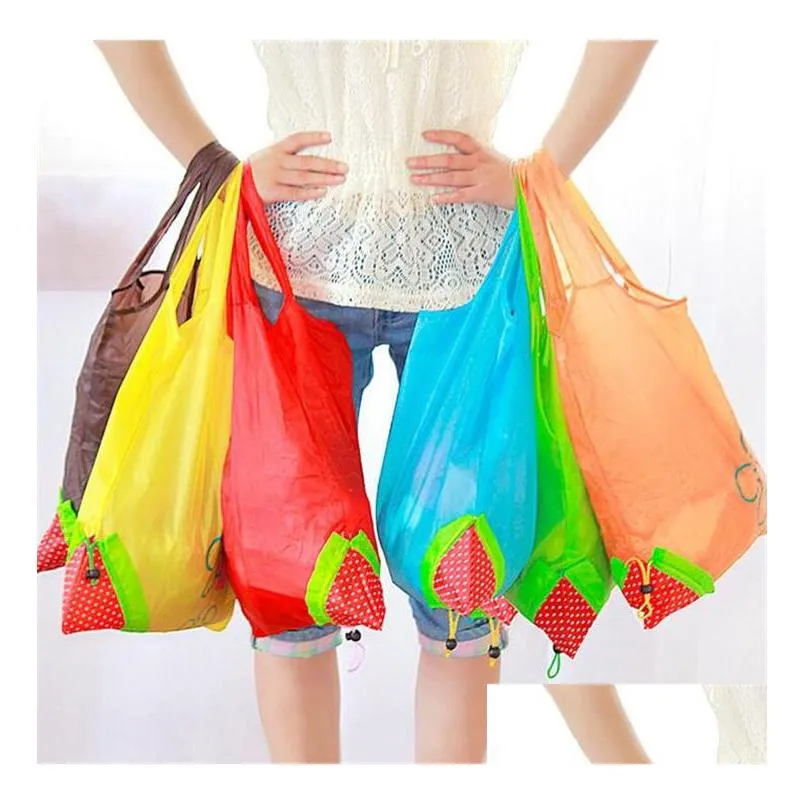 reusable portable shopping grocery bag large size folding strawberry shopper tote home storage bags convenient pouch