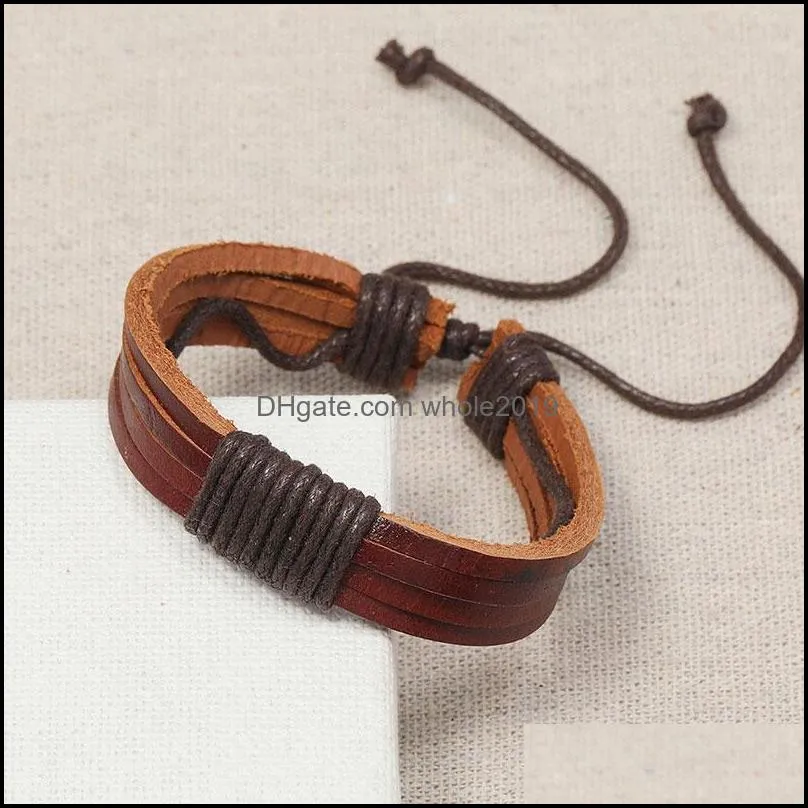 fashion rope braided brown leather charm bracelet handmade hip hop jewelry punk bangle for men women