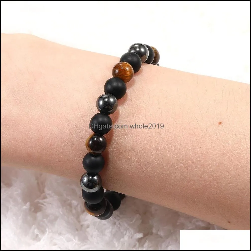 8mm black agate tiger eye natural stone beads bracelet for men women handmade braided elastic chakra energy bracelet fashion jewelry