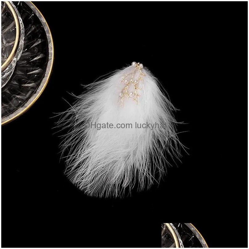 fashion jewelry pearls branch white feather hairpin wedding dress photo headpiece feather barrette