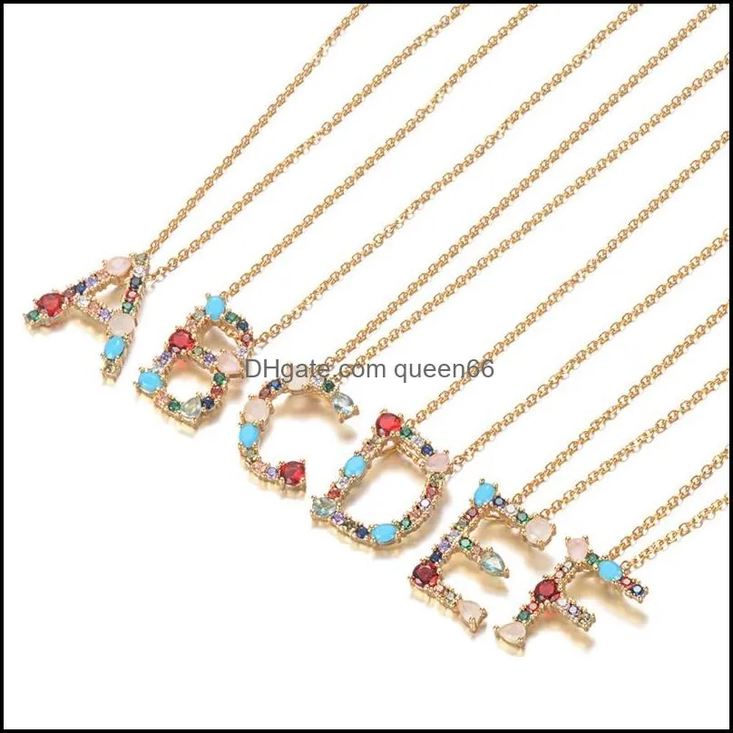 fashion 26 letter initial multicolor cz necklace gold color personalized letter necklace jewelry women accessories girlfriend gifts 105