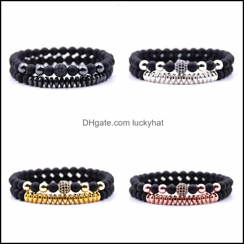 two 6mm matte black agate microinlaid zircon bracelet for men and women couples from reiki healing bracelet gifts