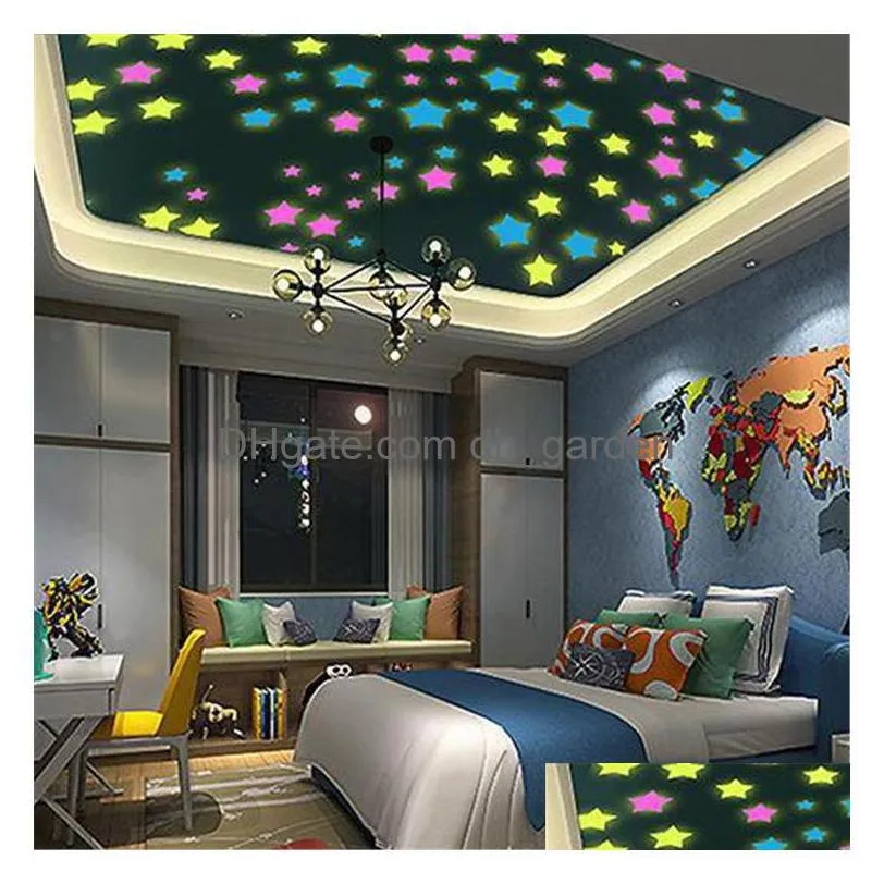 600pcs 3d stars glow in the dark wall stickers luminous fluorescent walls sticker for kids baby room bedroom ceiling home decor zc433