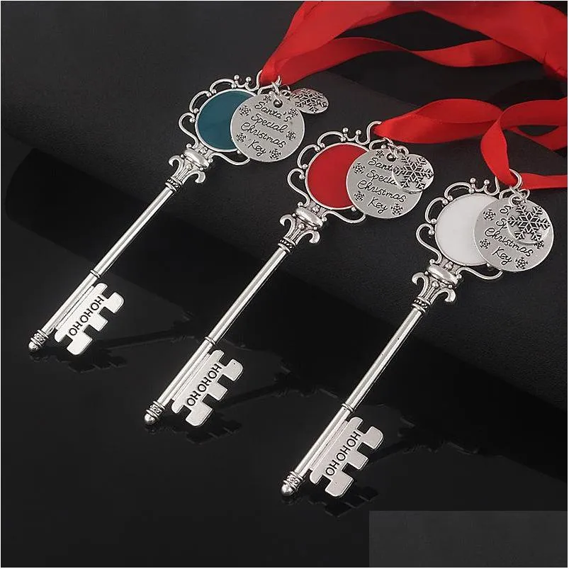 christmas snowflake key chain pendant party decoration magic santa claus xmas keychain tree ornaments gifts diy necklace jewelry party