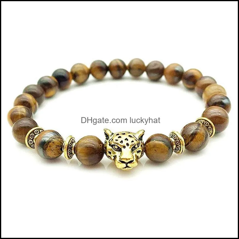 fashion hot natural agate lapis lazuli tiger eye prayer beads bracelets bracelet jewelry stretch leopard head  574 q2