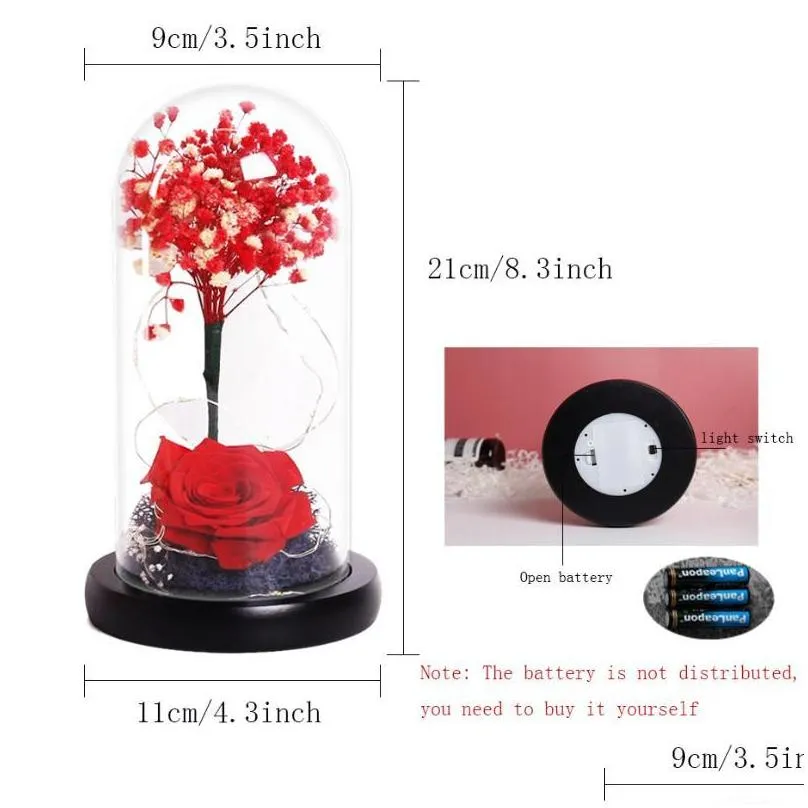 romantic immortal flower micro landscape forever red rose flower in glass festive preserved immortal  unique gift1