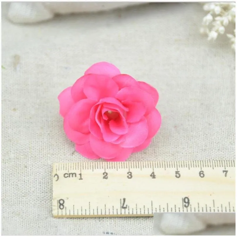 100 pcs 4.5cm handmade mini artificial silk rose flowers heads scrapbooking flower kiss ball for wedding decorative
