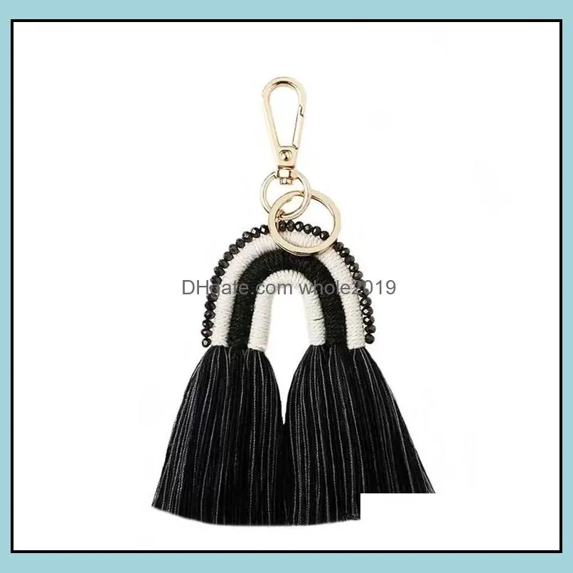 ethnic handmade macrame key chains for women bags accessories jewelry boho rainbow weave cotton fringed keychains gift 6 colors