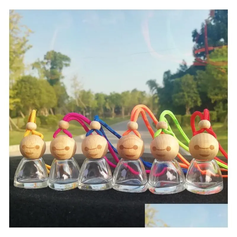 glass car perfume bottle with wood lid hanging rearview ornament air freshener for  oils diffuser fragrance refillable empty